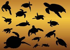 verzameling dierenschildpadsilhouet in verschillende poses vector