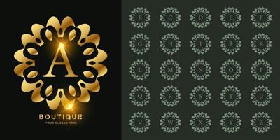 luxe sieraad of bloemen frame eerste alfabet gouden logo sjabloon. vector