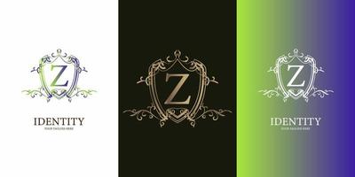 letter z eerste alfabet met luxe ornament bloemen frame logo sjabloon. vector