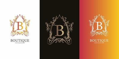 letter b eerste alfabet met luxe ornament bloemen frame logo sjabloon. vector