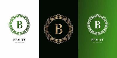 letter b eerste alfabet met luxe ornament bloemen frame logo sjabloon. vector