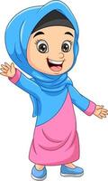 gelukkig moslim meisje cartoon zwaaiende hand vector