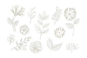 oodles kruiden en bloemen, set van handgetekende bloemen, bloemen set van wilde bloemen en kruiden, vectorobjecten geïsoleerd op een witte achtergrond. een lijntekening vector bloemen print set. botanisch