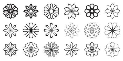 set van schattige mandala bloemen. sier ronde doodle sterren geïsoleerd op een witte achtergrond. geometrische decoratieve ornamenten collectie in etnische oosterse stijl. vector