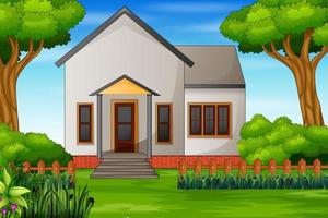 illustratie van een huis met een groene binnenplaats