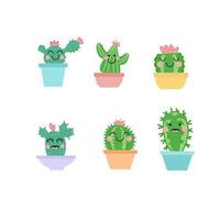 schattige cactus tekenset. cactussen met ogen platte hand getekende illustratie. vector