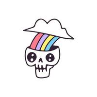 buitenaards hoofd met regenboog en wolk, illustratie voor t-shirt, sticker of kleding koopwaar. met retro cartoon-stijl. vector