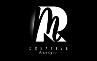 witte en zwarte letters rm-logo met een minimalistisch ontwerp. letters r en m met geometrische en handgeschreven typografie. vector