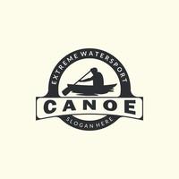 kano met vintage en embleem stijl logo sjabloon design.rafting, sport, water, visserij, silhouet vectorillustratie vector