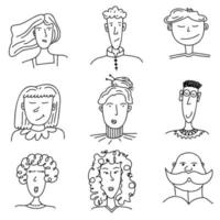 een reeks silhouetten van gezichten in doodle-stijl voor avatars vector