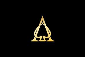 luxe gouden letter a voor aas spade scoop monogram logo ontwerp vector