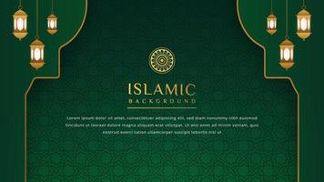 luxe islamitische achtergrond met gouden ornament randpatroon en groene kleur, ramadan achtergrond concept vector