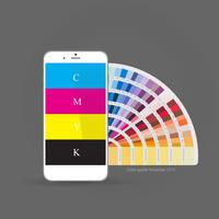 Smartphone met CMYK-kleurenpaletgids, concept voor mobiele apps. vectorillustratie vector