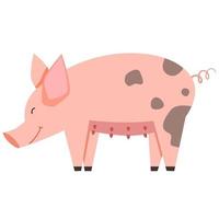 vectorillustratie van een roze varken in een vlakke stijl vector