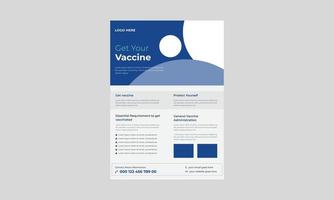 covid vaccinatie flyer, coronavirus vaccinatie informatieve flyer, krijg gevaccineerde reclameposter, medische flyer sjabloonontwerp. vector