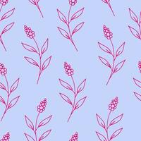 eenvoudig bloemen naadloos vectorpatroon. handgetekende roze bloemen, twijgen op een paarse achtergrond. voor prints van stoffen, textielproducten, inpakpapier. vector