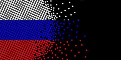 pixelkunst met de vlag van Rusland. pixelpunten groeien door zich te concentreren binnen de vlag. de stippen in de Russische vlag zijn pixelkunst die eenheid en onafhankelijkheid vertegenwoordigen. vlag op zwarte achtergrond. vector