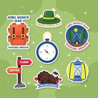 girl scout day cartoon stickerset vector