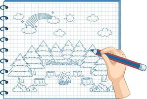 een notitieboekje met een doodle schetsontwerp op het voorblad vector