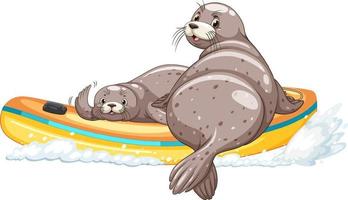 zeehonden op opblaasbare boot in cartoonstijl vector