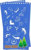 hand getrokken doodle pictogrammen op blauw papier vector