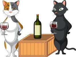 twee katten die wijn drinken vector