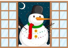 kerstthema sneeuwpop aan de deur vector