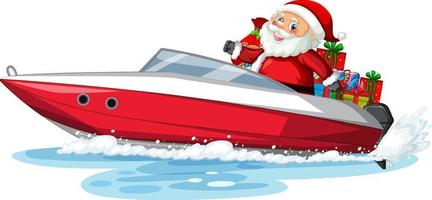 kerstman op speedboot met zijn geschenken vector