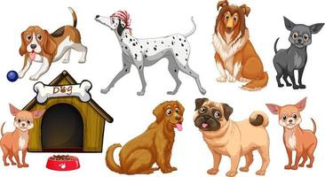 verschillende hondenrassen in cartoonstijl vector