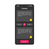 vertaler software smartphone interface vector sjabloon. mobiele app pagina kleur ontwerp lay-out. scherm voor tekstvertaling. platte ui voor toepassing. telefoonweergave in een vreemde taal kiezen