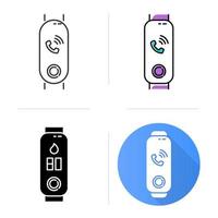 fitness tracker met inkomende oproep op display iconen set. wellness-apparaat met rinkelend telefoonsymbool. gadget met melding van een telefoontje. lineaire, zwarte en kleurstijlen. geïsoleerde vectorillustraties vector