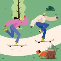 vrouw en man op skateboard vector