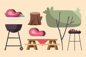 zeven bbq-feestpictogrammen vector