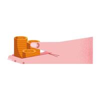 hand met munten dollars vector