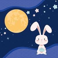 konijn en volle maan vector