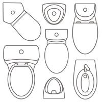 Bovenaanzicht van toiletuitrusting collectie voor interieurontwerp. Vector contour illustratie. Set van verschillende soorten toilettypen.