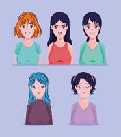 set van anime vrouwen vector