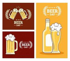 set banners, van internationale bierdag, augustusviering met decoratie vector