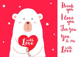 Vector illustratie van schattige cartoon beer met hart en handgeschreven zinnen voor Valentijnsdag kaart plakkaten, t-shirt prints, wenskaarten. Valentijnsdag kaart met verschillende varianten van uitspraken.