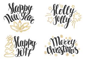 Kerst belettering collectie. Hand getrokken zinnen voor Kerstmis en Nieuwjaar. vector