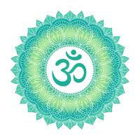 Aum Om Ohm-symbool in decoratief rond mandalaornament. vector