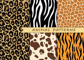 Vector naadloze patronen die met dierlijke huidtextuur worden geplaatst. Herhalende dierlijke achtergronden voor textielontwerp, scrapbooking, inpakpapier. Vector dierenprints.