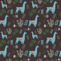 Illustratie met lama en cactus planten. Vector naadloos patroon op botanische achtergrond. Wenskaart met alpaca. Naadloos patroon