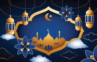 moskee en maan islamitische achtergrond vector