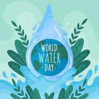 wereld water dag aarde met blad vector