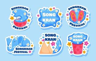 songkran festival stickerset vector