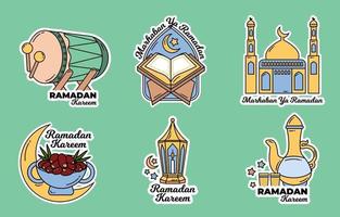 set van platte ramadan element sticker vector