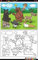tekenfilm dieren grappige karakters groep kleurboek pagina vector