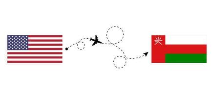 vlucht en reis van de VS naar Oman door het reisconcept van het passagiersvliegtuig vector