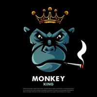 Monkey King roken mascotte logo ontwerp geïsoleerd op donkere achtergrond vector